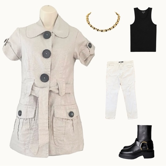 Kensie Jackets & Blazers - ✨ Kensie Linen Blend | Belted Safari / Military Chic Jacket | Short Sleeve |  XS